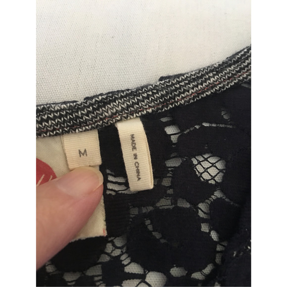 Anthropologie Lilka Size Medium Space Dye Esme Dress Navy Blue White Lace Detail - Picture 9 of 12